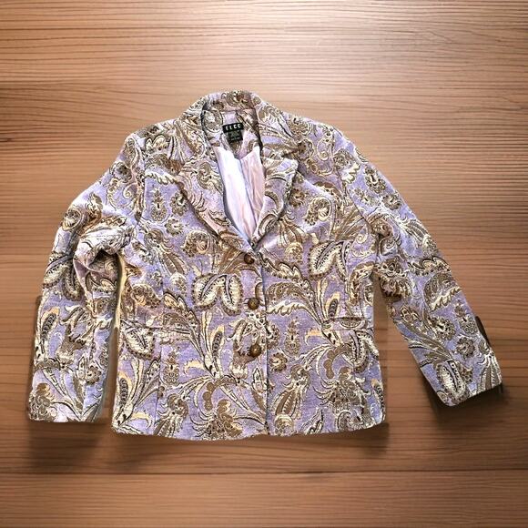 Unbranded Jackets & Blazers - VTG Tapestry Jacket Pastel Lavender Purple Paisley Jacquard Bronze Button M L